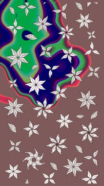 Raster illüstrasyonu. Çiçek desenli çizim. Kahverengi ve nötr renklerde çiçekler. Asya tekstil tarzında. Raster illüstrasyonu.