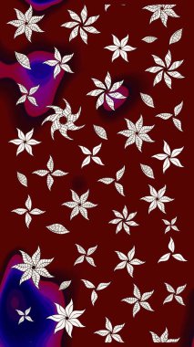 Çiçek desenli çizim. Renkli Bahar Teması eskiz kalıbı. Asya tekstil tarzında. Raster illüstrasyonu. Düz Çiçek Elementleri Tasarımı. Güzel kumaş deseni.