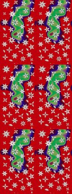 Eskiz arkaplan modeli. Yapraklı çiçekler ve kırmızı ve nötr renklerde papatya çiçekleri. Raster - stok.