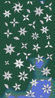 Raster suluboya çiçek deseni, narin çiçekler, yeşil ve mavi çiçekler, tebrik kartı şablonu. Güzel kumaş deseni.