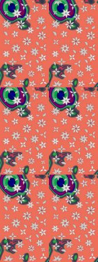 Çiçek ve yapraklı çiçek deseni. Raster illüstrasyonu. Küçük çiçekli şirin desen.