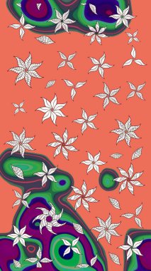 Raster illüstrasyonu. Küçük çiçekli basit bir çiçek çizimi. Turuncu ve nötr renklerde şirin çiçekler. Moda baskısı, albüm, ambalaj kağıdı, duvar kağıdı için zarif dekoratif süslemeler..