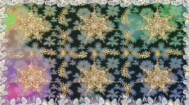 Tekrarlayan elementlerle soyut arkaplan oluşturun. Raster illüstrasyonu. Gri renkler ve altın elementler üzerinde altın pürüzsüz desen. Kusursuz, klasik altın desen..