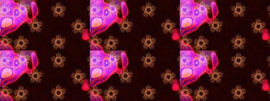 Raster illüstrasyonu. Kristal kar taneleri siyah, kahverengi ve kırmızı renklerde.