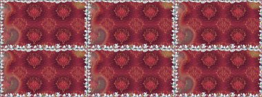 Kırmızı renkte çiçekler. Raster illüstrasyonu. Asya tekstil tarzında. Kusursuz çiçek deseni. Raster illüstrasyonu.