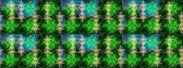 Yeşil, mavi ve sarı renkli kristal kar taneleri. Raster illüstrasyonu.