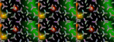 Noel stili. Siyah, yeşil ve mavi renkli kar taneleri. Raster illüstrasyonu.