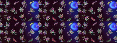 Çiçek desenli eskiz. Gömlek baskısı için çiçek boyası. Çiçekler kahverengi, siyah ve mavi renklerde.