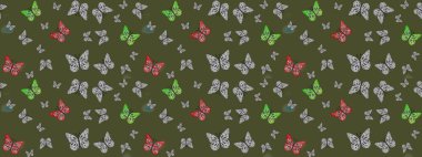 Karala, karala, karala. Yeşil renkli resim. Yeşil arka planda renkli kelebeğin çizim şekli. Raster..