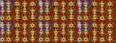 Raster illüstrasyonu. Kar tanelerinin soyut arkaplanlı Noel şablonu. Kahverengi, turuncu ve sarı renkler. Noel ve Yeni Yıl moda baskıları için tatil tasarımı.