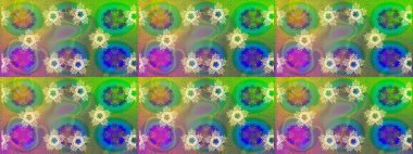 Renkli arka planda izole tatlı kar taneleri. Raster illüstrasyonu. Yeşil, nötr ve bej rengi kar taneleriyle.