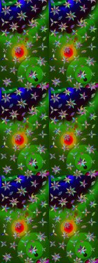 Egzotik çiçekler, yeşil ve siyah renkler üzerine botanik, parlak klasik doğa. Klasik tropikal doğal elementlerin suluboya seti. Raster illüstrasyonu.