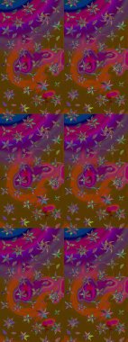 Çiçekler, dallar, bitkiler ve çiçekler. Güzel kumaş deseni. Raster illüstrasyonu. El çizimi.