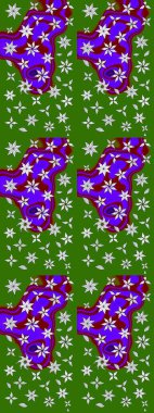 Çiçekli karalama şeklinde Raster çiçek deseni. Yeşil ve mor renkli çiçekler. Nazik, sevimli çiçek arkaplanı..