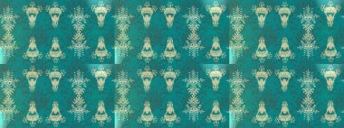 Asya tekstil tarzında. Raster illüstrasyonu. Mavi, yeşil ve nötr renklerde çiçekler. Raster illüstrasyonu. Çiçek desenini çiz.