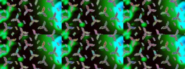 Kar taneleri radyal yeşil, siyah ve gri renkler. Renkli arka planda güzel kar taneleri. Raster illüstrasyonu..