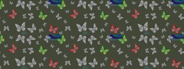 Sonsuz. Çizim, karalama, karalama. Erkekler, kızlar, elbiseler, duvar kağıtları için soyut çizim kalıbı. Raster illüstrasyonu. Kelebeklerle çizim yapın.