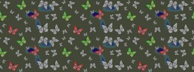 Çizim, karalama, karalama. Sonsuz. Elle çizilmiş sevimli kız çizimi. Tekrarlanan kelebekler. Raster illüstrasyonu.