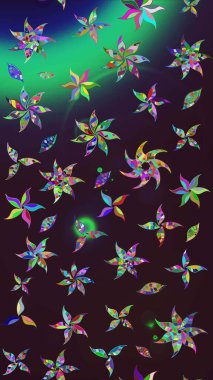 Raster Illustrasyon 'daki Çiçek Deseni' nin son moda çizimi. Düz Çiçek Elementleri Tasarımı. Renkli Yaz Temalı eskiz kalıbı. Kahverengi ve yeşil renkte çiçekler.