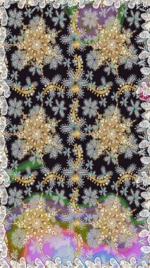 Kusursuz oryantal klasik altın desen. Gri renklerde altın tekrarlayan elementler içeren Raster soyut arkaplanı.