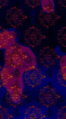 Çiçek arkaplan. Siyah, mavi ve mor renkli şirin tekstil. Çiçek duvar kâğıdı. Renkli, pürüzsüz desen. Raster illüstrasyonu.