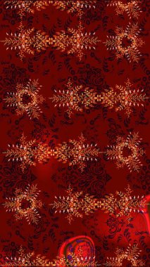 Kış kar taneleri, raster arka plan. Yüzey için tekrarlanan doku, ambalaj kağıdı, kırmızı, kahverengi ve siyah renkler üzerine kar tanesi.