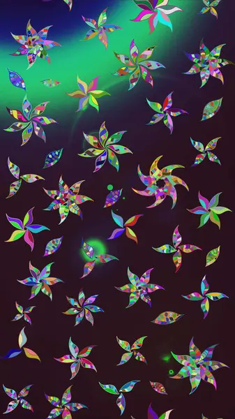 Raster Illustrasyon 'daki Çiçek Deseni' nin son moda çizimi. Düz Çiçek Elementleri Tasarımı. Renkli Yaz Temalı eskiz kalıbı. Kahverengi ve yeşil renkte çiçekler.