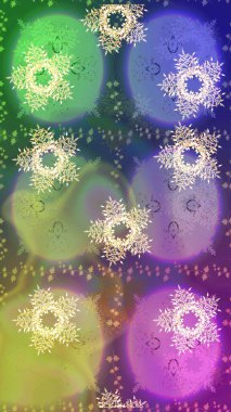 Raster illüstrasyonu. Raster kar taneleri arka planda. Soyut kar taneleri arkaplanda izole edilmiş düz dizayn. Kar taneleri deseni. Kar tanesi renkli desen.