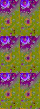 Yeşil ve mor renkli çiçekler. Raster illüstrasyonu. Küçük çiçekte sevimli çiçek deseni var..