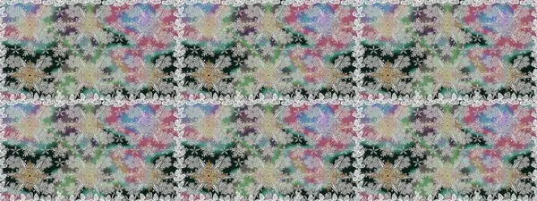 Gri renkli etnik çiçeklerle kusursuz bir desen. Asya Tekstil 'inde Raster Çiçek İllüstrasyonu.