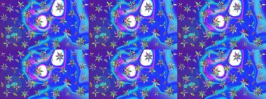 Elle boyanmış suluboya resim çizimleri, çiçekler ve bitkiler. Mavi ve mor renkte çiçekler.