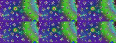 Çiçekler. Soyut etnik raster çizim kalıbı. Vadinin çiçekleri yeşil ve mavi renklerde.