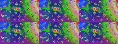 Çiçekli karalama şeklinde Raster çiçek deseni. Yumuşak, yaz çiçekli arka plan. Yeşil ve mavi renkte çiçekler.