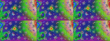 El çizimi çiçek çizimi deseni (fayans). Şirin çiçekli, desenli, yeşil ve mavi renkli renkli bir eskiz. Tekstil için suluboya çizim deseni.