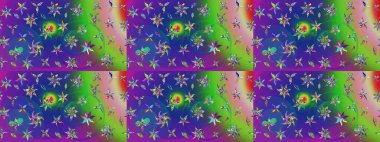 Yeşil ve mavi renkli etnik çiçekli zarif eskiz deseni. Raster Çiçek İllüstrasyon Şirin Tekstil.