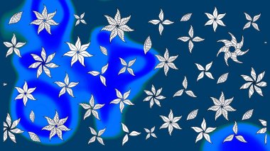Raster illüstrasyonu. Mavi renkli çiçekler. Renkli Bahar Teması eskiz kalıbı. Düz Çiçek Elementleri Tasarımı. Çiçek desenli çizim. Asya tekstil tarzında.