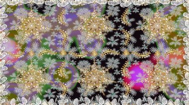 Gri renklerdeki altın element. Davetiyeler, kartlar, web sayfası için Raster illüstrasyon. Çizgi sanatı tasarım şablonu için kusursuz sınır. Doğu tarzı element. Altın çizgili çiçek dekoru.