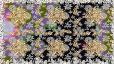 Geleneksel klasik raster altın pürüzsüz desen. Barok tarzında kusursuz bir doğulu süsü. Gri renklerdeki altın elementler.