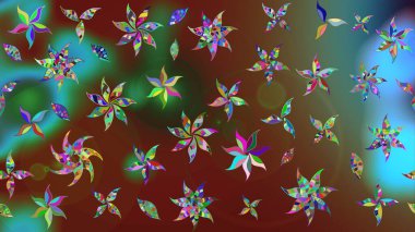 Suluboya çiçekli çiçek deseni. Raster illüstrasyonu. Kahverengi ve yeşil renkli Asyalı tekstil.