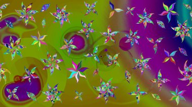 Raster illüstrasyonundaki çiçek desenli çizim. Güzel kumaş deseni. Düz Çiçek Elementleri Tasarımı. Renkli Bahar Teması çizim şablonu.