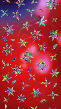 Raster Çiçek İllüstrasyonu güzel tekstil. Kırmızı ve pembe renkte etnik çiçeklerle süslenmiş zarif bir eskiz..