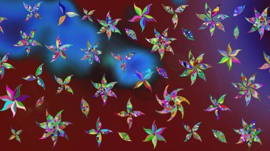 Şirin çiçekli, desenli, kırmızı ve mavi renklerde renkli çizimler. El çizimi çiçek çizimi deseni (fayans). Tekstil için suluboya çizim deseni.