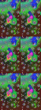 Çiçek desenli raster, yeşil ve kahverengi çizgi grafik desenli soyut raster arkaplan. Modern stil dokusu.