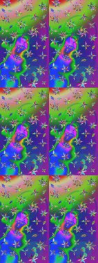 Çiçekli karalama şeklinde Raster çiçek deseni. Nazik, narin çiçek arkaplanı. Yeşil ve mavi renkte çiçekler.