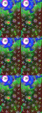 Yeşil ve kahverengi renkli çiçekler. Düz Çiçek Elementleri Tasarımı. Raster illüstrasyonundaki çiçek desenli çizim. Renkli Bahar Teması çizim şablonu.