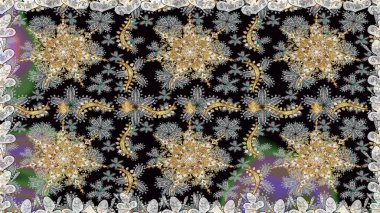 Raster illüstrasyonu. Kusursuz soyut bir arkaplan. Oriental raster klasik gri ve altın desenli.