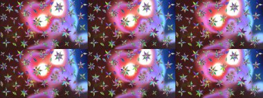 Çiçek desenli çizim. Raster illüstrasyonu. Asya tekstil tarzında. Kahverengi ve mavi renkli çiçekler. Raster illüstrasyonu.