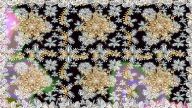 Çiçek süsü kumaş deseni, cam, çiçek desenli metal gri renkli ve altın elementli. Klasik raster altın pürüzsüz desen.