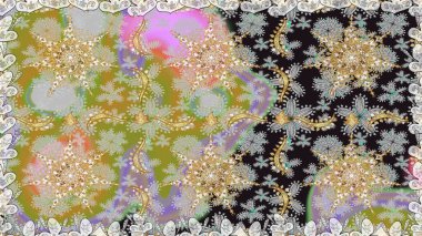 Çiçek süsü kumaş deseni, cam, çiçek desenli metal gri renkli ve altın elementli. Klasik raster altın pürüzsüz desen.