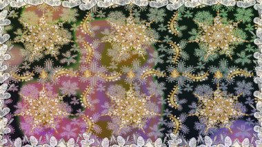 Çiçekli süslemeli, pürüzsüz bir desen. Duvar kâğıdı için altın süslü bir illüstrasyon. Doğu tarzında klasik tasarım öğesi. Süslü dantel iz sürücü. Gri renkler üzerine geleneksel Arapça dekor.